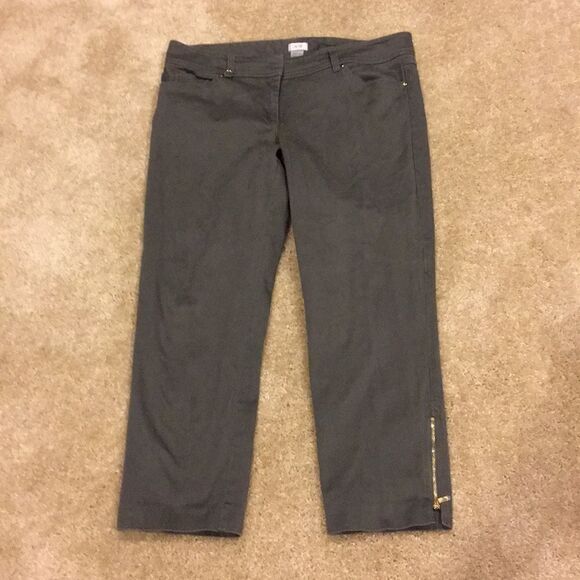 Cache Olive Cropped Pants Side Zippers Size 12 - Picture 1 of 5